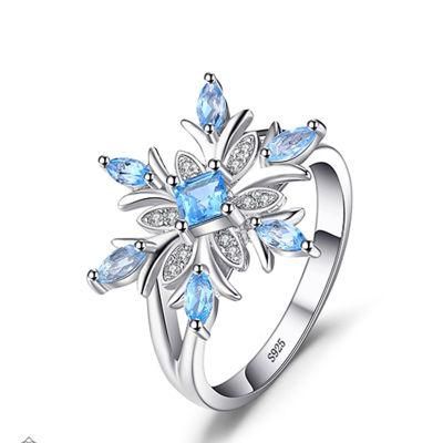 925 Sterling Silver Snowflake Ring for Fashion Women Fine Jewelry with Cubic Zirconia