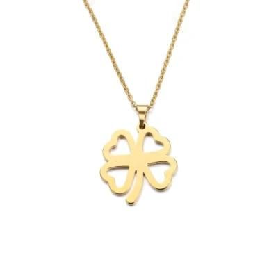 2022 Hot Selling Wholesale Jewelry Custom 18K PVD Gold Plated Stainless Steel Plain Lucky Four-Leaf Clover Necklace
