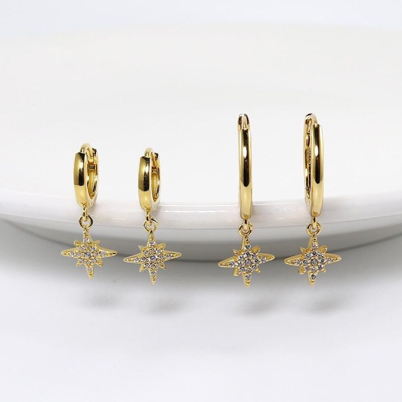 Custom OEM Factory Fashion Jewelry 925 Sterling Silver 18K Gold Plating Jewellery Plain Starburst Charm Huggie Hoop Earrings for Women