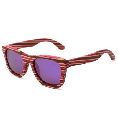 Unique Design Colorful Stripe Bamboo and Wooden Sunglasses