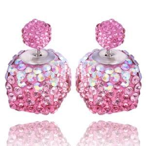 Pink Cute Fashion 925 Sterling Silver Square Bead Crystal Earring