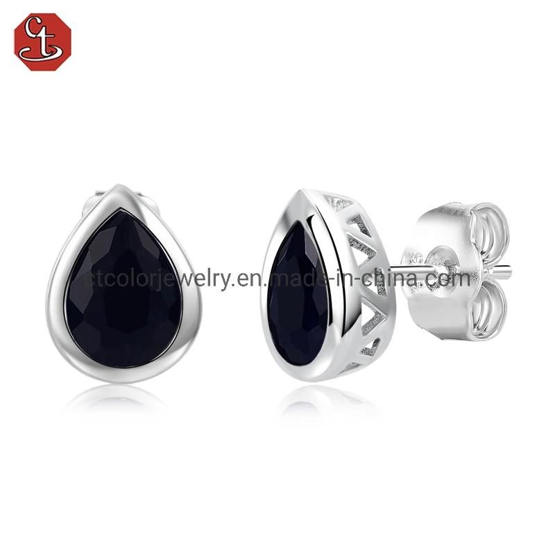 Fashion Jewelry 925 Sterling Silver black Sapphire Ear Stud Jewelry Earrings for Women