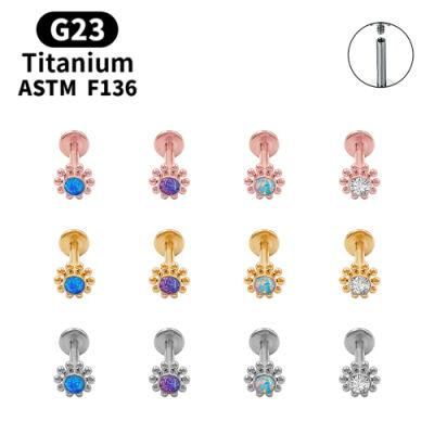 New G23 Titanium Opal Labret Studs 16g Lip Studs Earrings Piercing Internally Threaded Ring Cartilage Piercing Jewelry