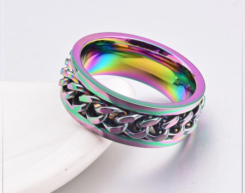 Fashion Jewelry Titanium Steel Color Chain Ring Rotating Chain Men′s Ring Jewelry Wholesale SSR2111