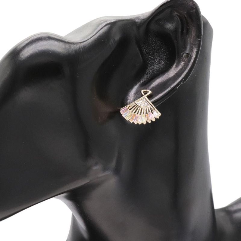 Gold Plated Fashion Jewelry Scalloped Zircon Earrings