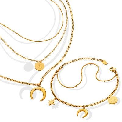 Fashion Star Moon Sun Bracelet Set Necklace