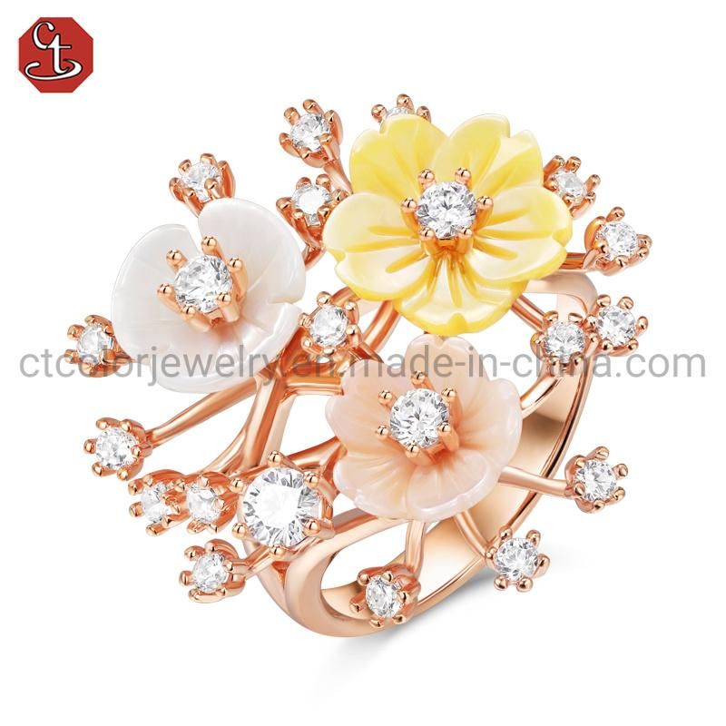 Wholesale Jewellery Fashion Elegant 925 silver shell pearl flower Ring