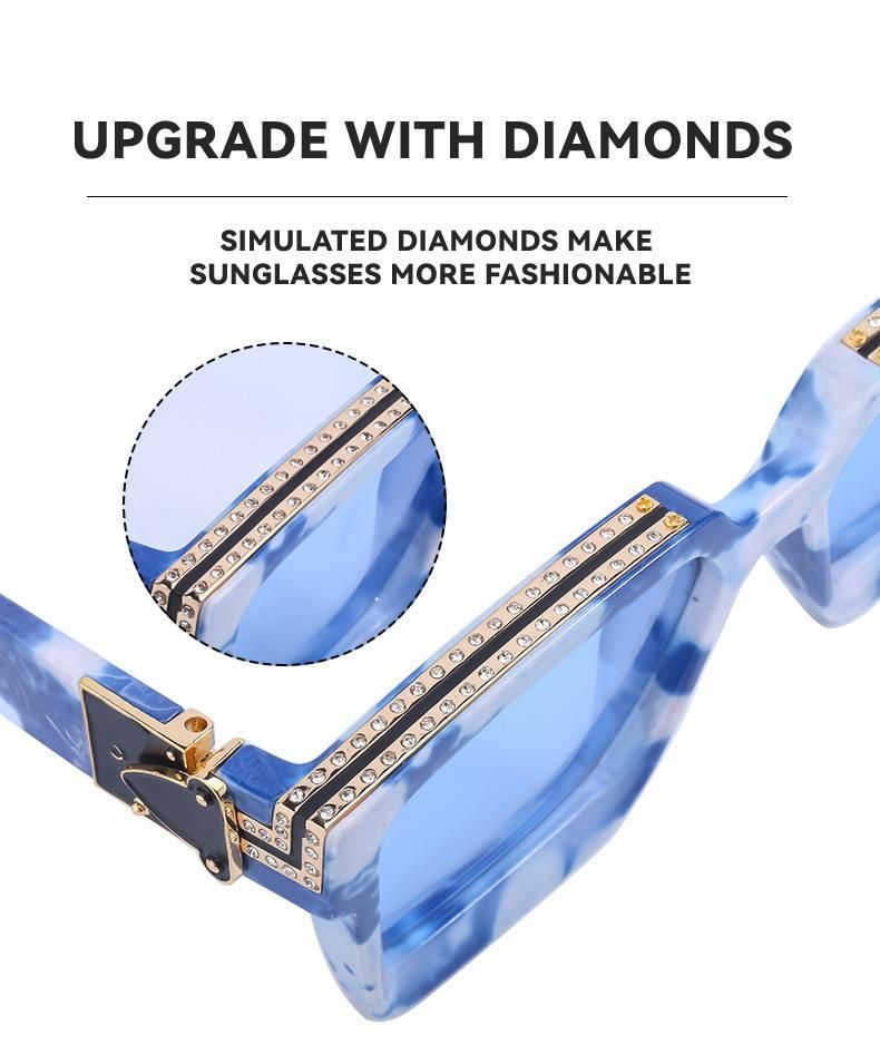 Chinese Wholesale Supplier Diamond Design Unisex Brand Trendy Vintage Sunglasses Man Black Mirror UV400 Sun Glasses Women Millionaire Sunglasses