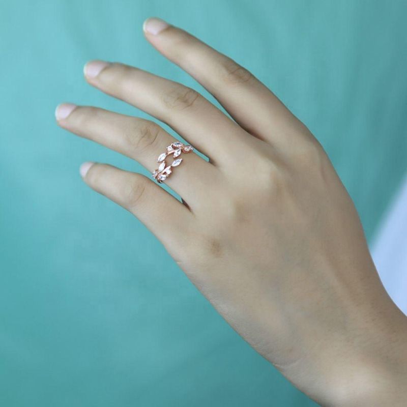 925 Sterling Silver Ring Leaf Zircon Adjustable Ring Fashion Leaves Branches Ring Women Exquisite Jewelry