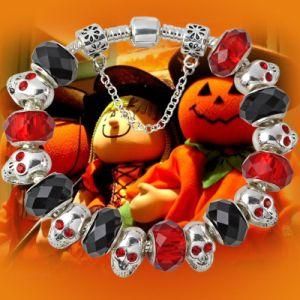 Halloween Silver Charm Bead Bracelet Ae71