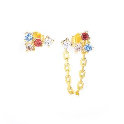 Personalized Colorful Gold Plated Chain Irregular Stud Earrings