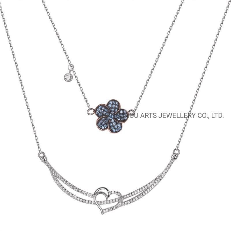 Blue CZ on Windmill 925 Sterling Silver Pendant Necklace