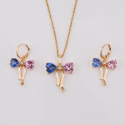 Fashion Accessories Women 18K Gold Plated Alloy Silver Jewelry Chain Sets Pendant Necklace with CZ Crystal