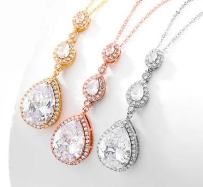 Wedding Earring Necklace Jewelry Factory Direct Wholesale, Bridal CZ Earring Necklace Jewelry, Rose Gold Earring Necklace