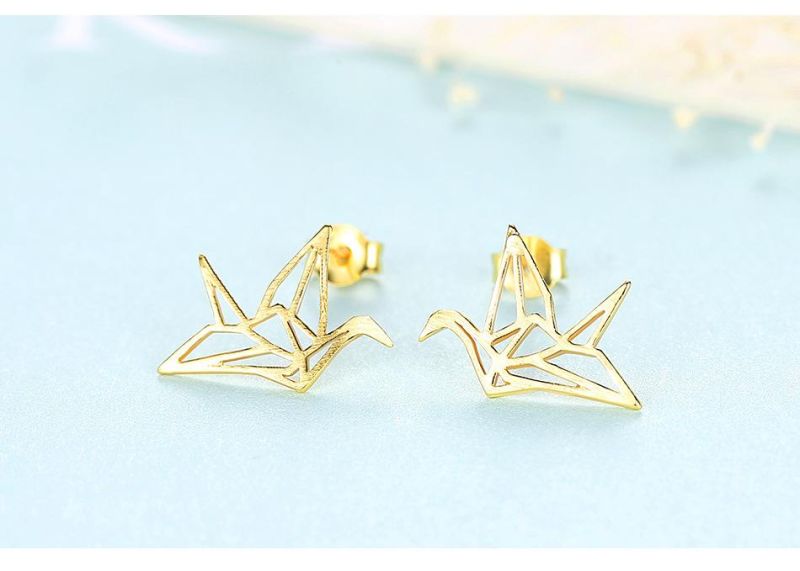Beautiful Hollow out Thousand Paper Cranes Silver Earrings