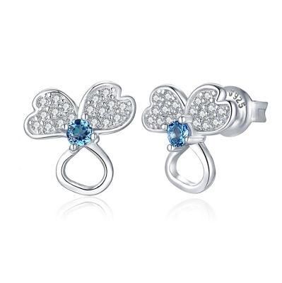 S925 Sterling Silver Earrings Stud Earrings Lucky Clover Earrings for Fashion Jewelry