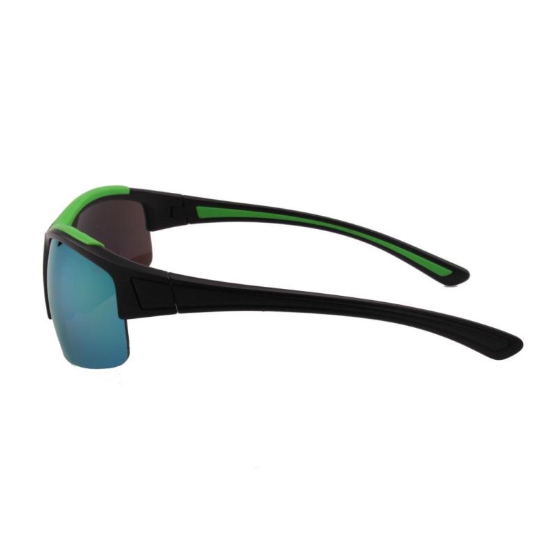 Blue Lens Black Half-Frame Sport Sunglasses