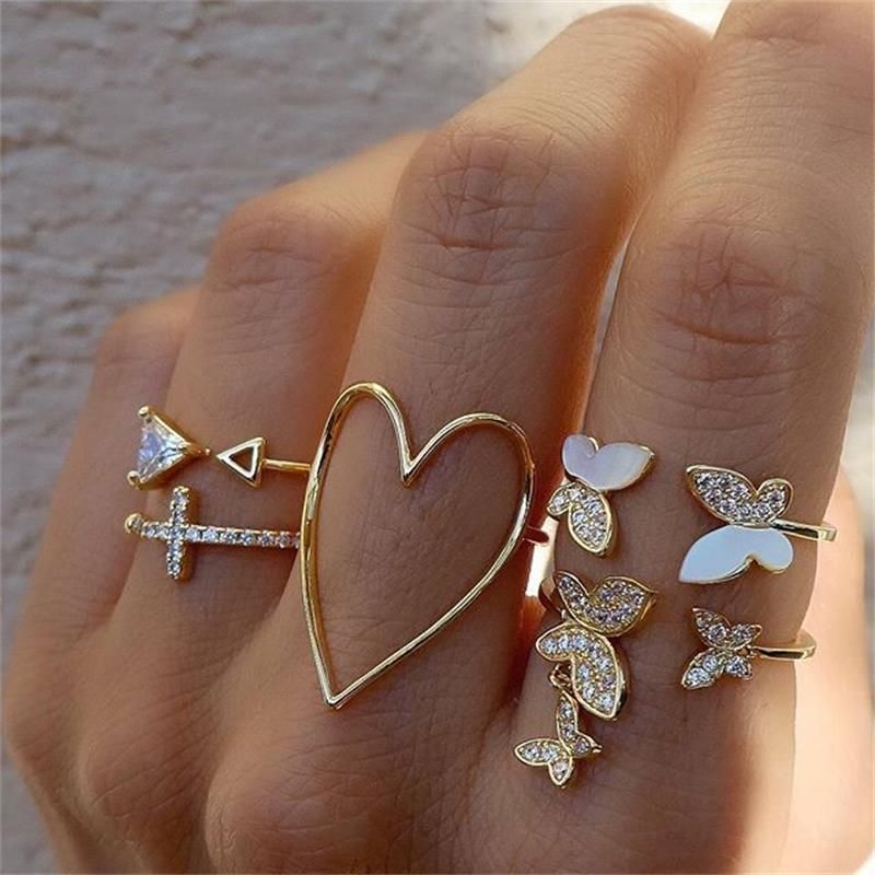 Bohemian Knuckle Cocktail Rings Fashion Jewelry Gold Chain Rings Set