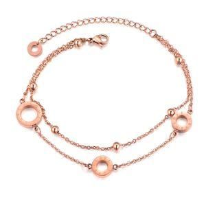 Fashion Design Double Chain Love Round Stainless Steel Women Bracelet