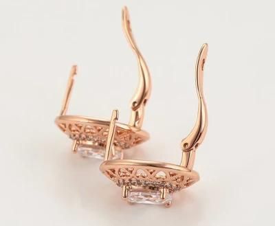 Fashion Exquisite Diamond Set Environmental Protection Copper New Rose Gold Ear Clip Earrings