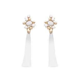 Custom Imitation Jewelry White Thread Long Tassel Earrings for Women