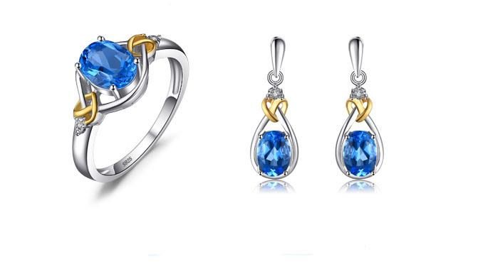 Wholesale 925 Sterling Silver Fashion Jewelry Gemstone Blue Topaz Earring Drop