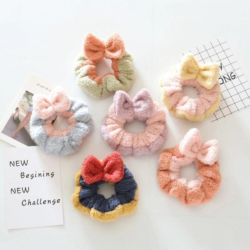 Two-Color Bow Wash Headband Coral Velvet Snow White Scrunchies