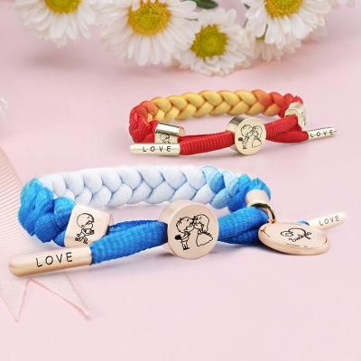 Adjustable Custom Logo Zinc Alloy Nylon Rope Couple Bracelets