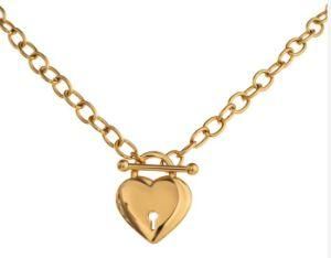 Women Temperament Metal Texture 18 K Plated Choker Necklace 2021 Romantic Heart Lock Pendant Stainless Steel Necklace