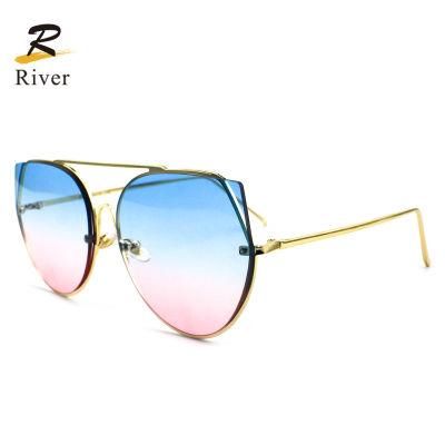 Top Flat Cat Ear Wholesale Custom Logo Metal Frame Women Sunglasses