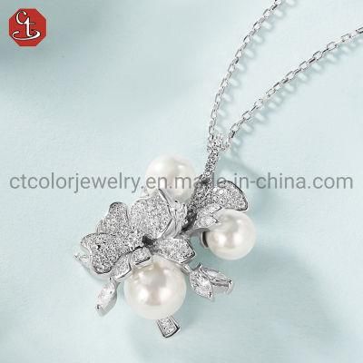 Fashion Jewelry with 925 Silver Premium Pearl Pendant Necklace for Women