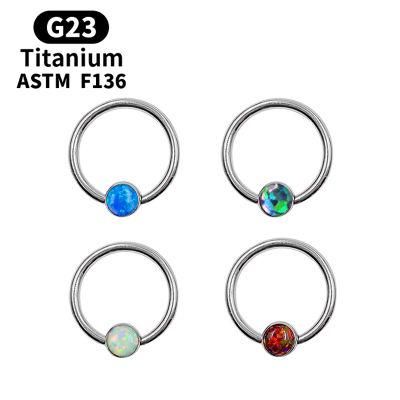 Titanium Body Jewelry Piercing Hoops Captive Bead Body Piercing Rings-16g with 4mm Opal Ball