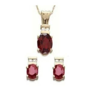 Gold Tone Diamond Accent Love Garnet CZ Necklace &amp; Earrings Set