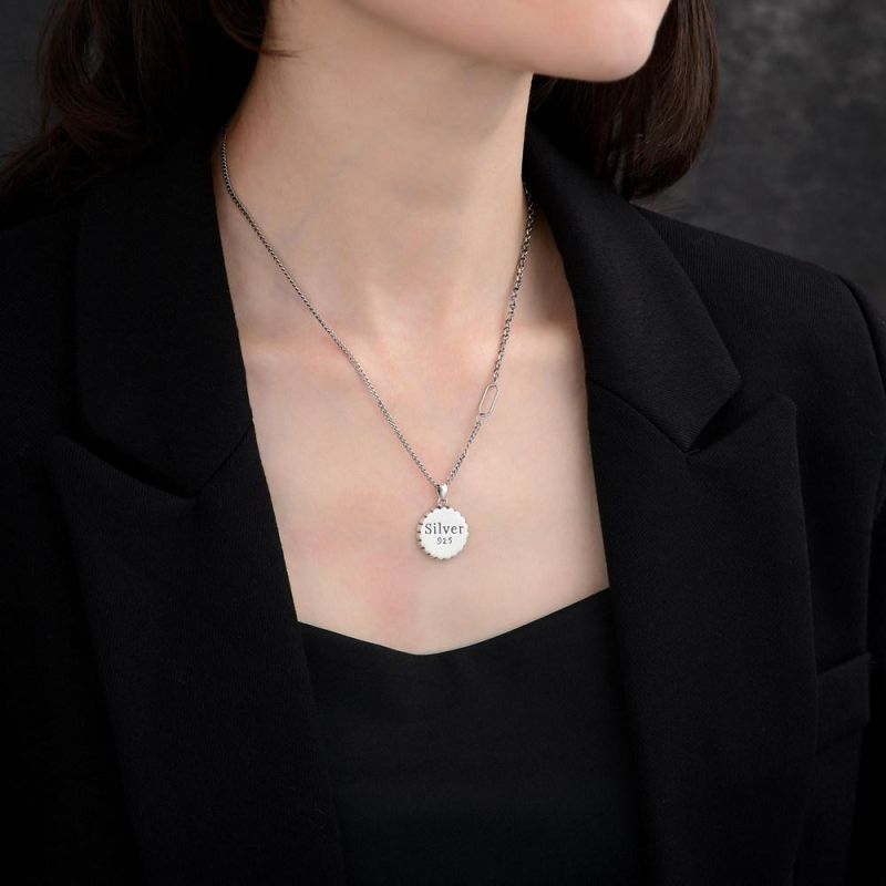 Hot Sale 925 Sterling Plain Silver Round Coin Pendant Necklace