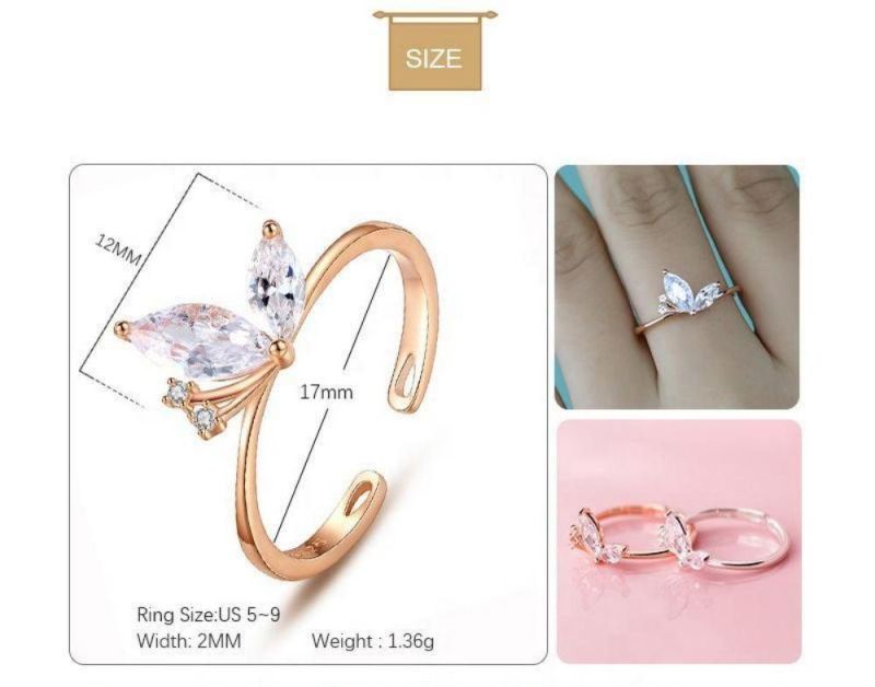 925 Sterling Silver Ring Cute Butterfly with Zircon Adjustable Ring for Women Anniversary Fashion Jewelry