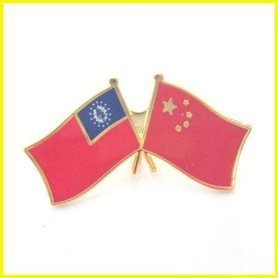 Gold Plated Enameled Alloy China and Myanmar Flag Pin