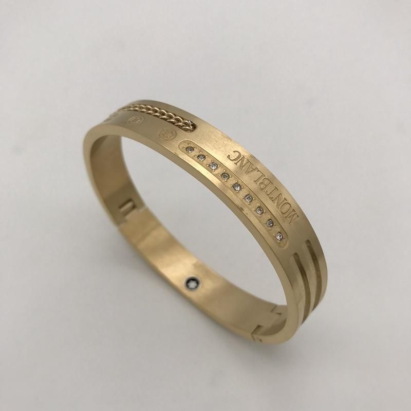 Luxury Designer 316L Stainless Steel 18K Gold Plated Zircon Bangle Bracelet for Women and Men