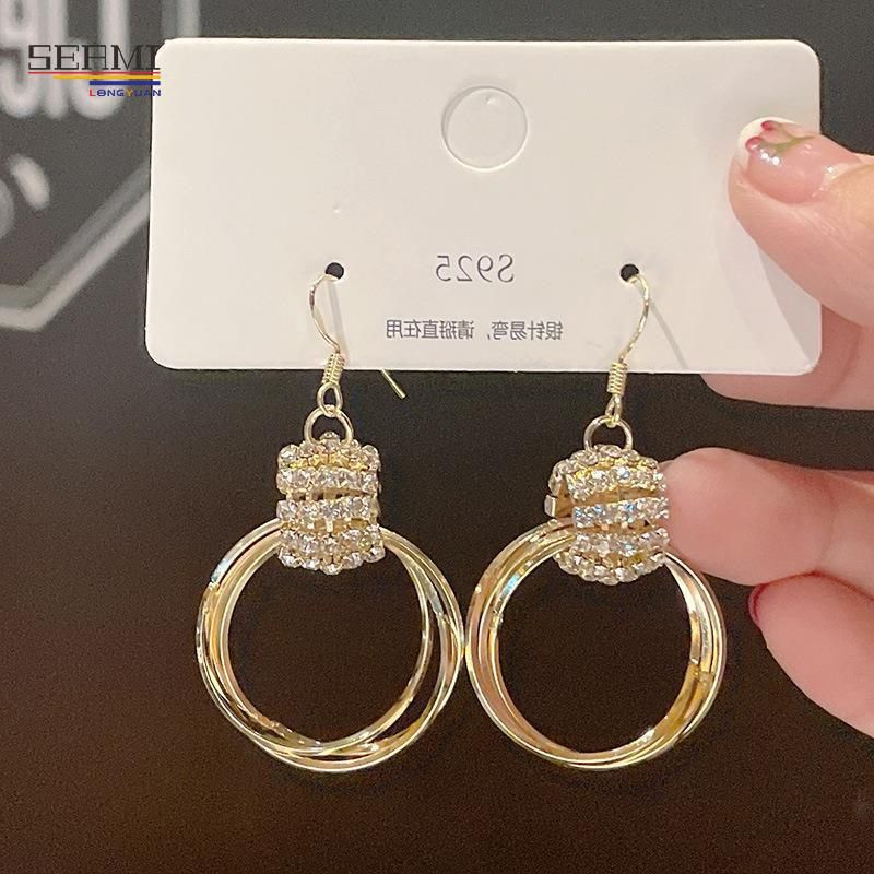 Circle 925 Silver Stud Rhinestone Earrings