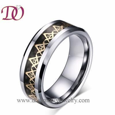 New Arrival Masonic Jewelry All Black 8mm Tungsten Ring Carbon Fiber Inlay