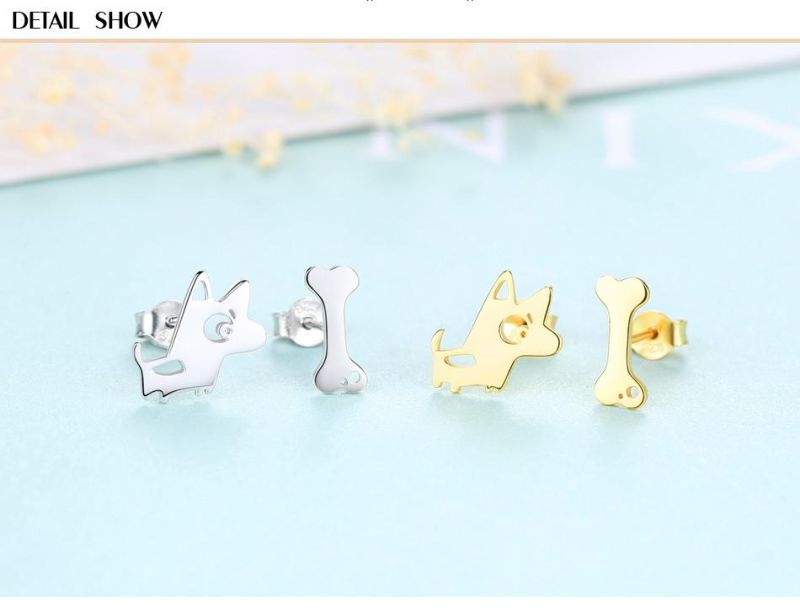 Jewelry Irregular Earring Stud in Dog and Bone Shape