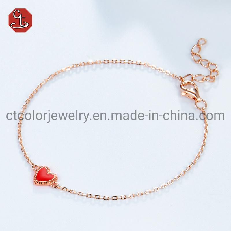Fashion Custom Collection Jewelry 925 Silver with Enamel Heart Pendant Choker Necklaces for Lady
