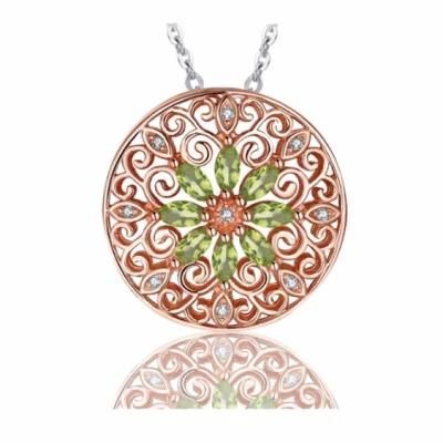 925 Sterling Silver Hollow Pendant Necklace Fashion Jewelry with Created Gemstone Peridot Wholesale