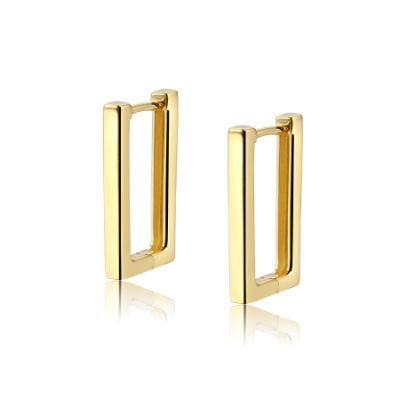2022 New Design Trendy Custom 18K Gold Plated Square 925 Silver Fashion Jewelry Rectangle Large Huggie Hoop Women Statement Earrings