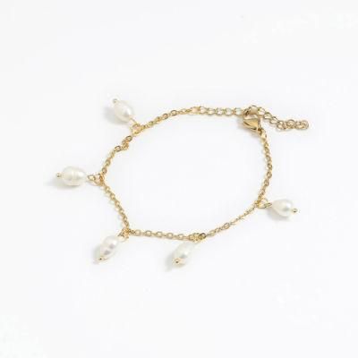 Manufacturer Customized Fashion Jewelry High Quality Fadeless Jewelry Waterproof Stainless Steel Bracelet Gold Plated Pearl Bracelet