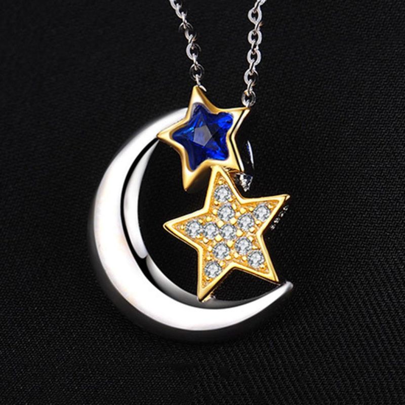 925 Sterling Silver Moon Star Pendant Necklace Fashion Jewelry for Women Wholesale