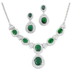 Sterling Sliver Royal King Emerald Necklace &amp; Earring Jewelry Set