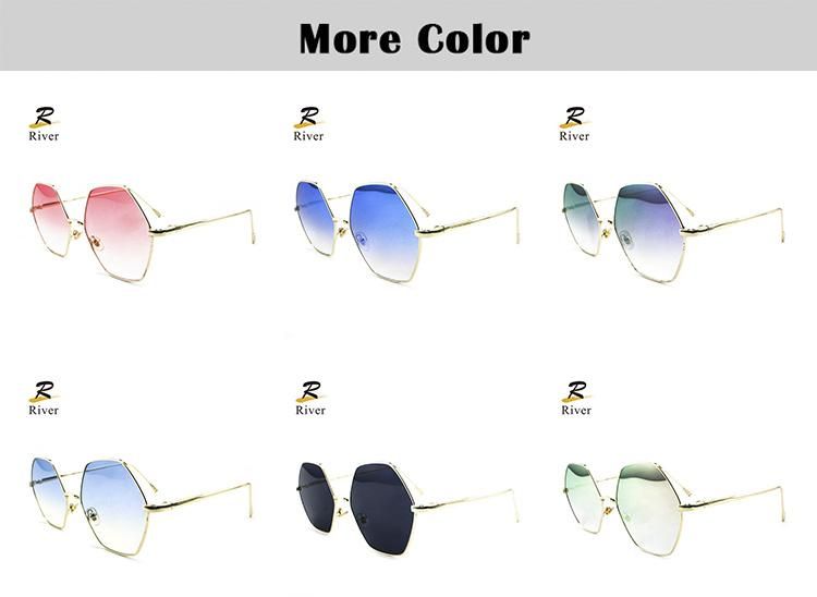 Hexagon Custom Logo Stock Light Metal Frame Women Sunglasses