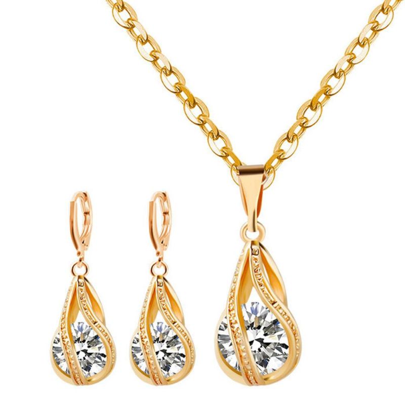 Water Drop 925 Sterling Silver Necklace Earrings Women Jewelry Set