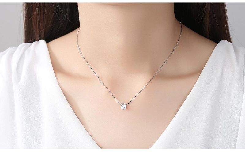 Fashion Jewelry Tennis Chain Pendant Hexahedron Necklace