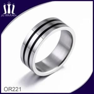 Two Circle Black Enamel Ring